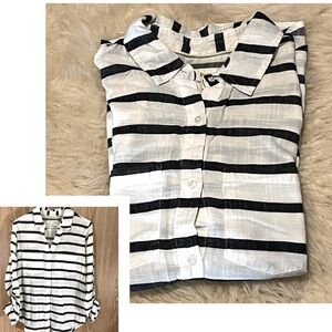Linen Striped Boyfriend Style Button Down Extra Long Cotton Shirt